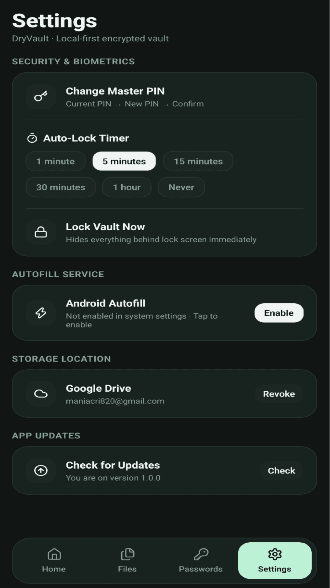 Security and Auto-Lock Controls